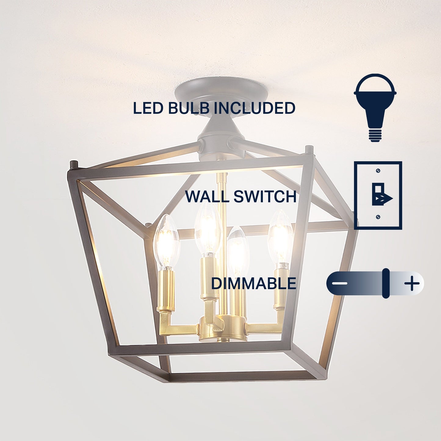 Milton Mini Lantern 4-Light Iron Modern Farmhouse LED Flush Mount, by JONATHAN Y