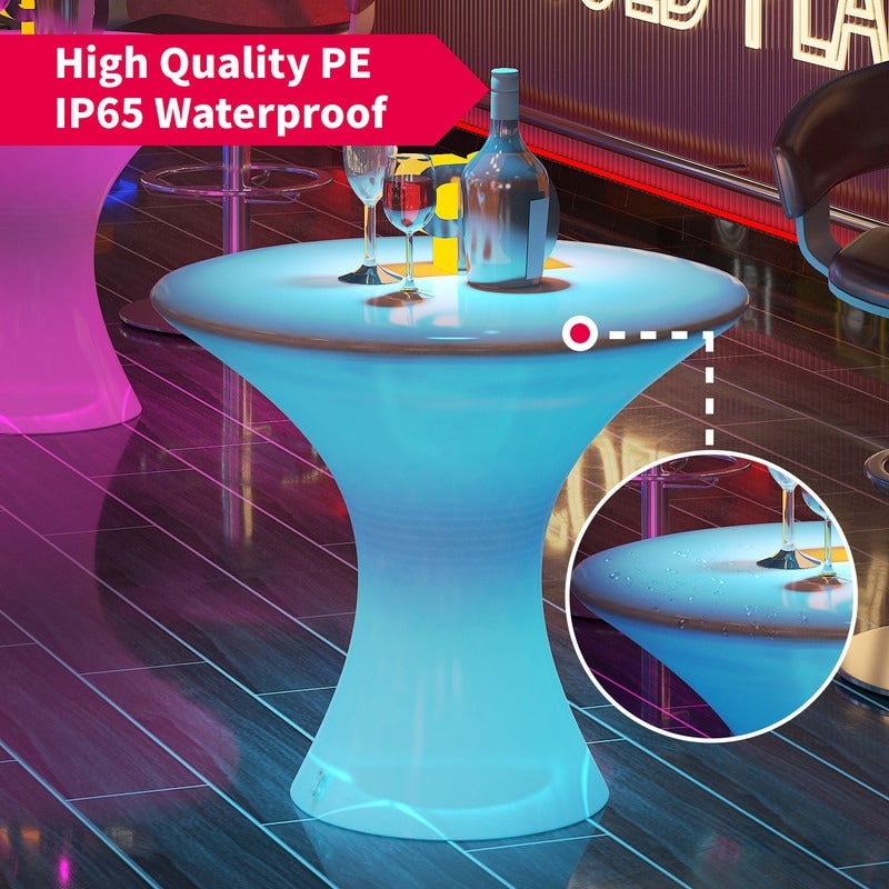 Mixoy Table de cocktail LED à couleurs changeantes, table à vin lumineuse rechargeable sans fil, table de bar pour ambiance maison, patio, piscine.
