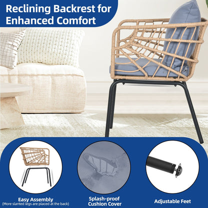 Moasis Ensemble de meubles de jardin en osier pour terrasse, composé de 3 pièces : 2 chaises et une table basse.