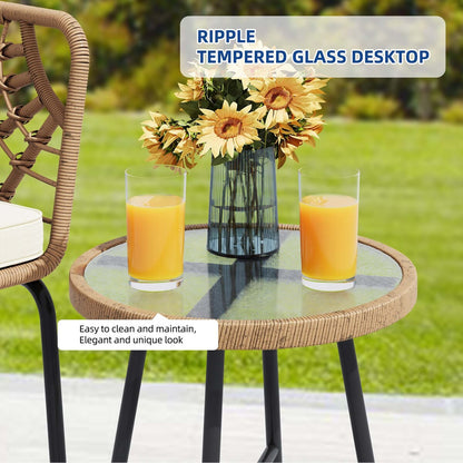 Moasis Ensemble de meubles de jardin en osier pour terrasse, composé de 3 pièces : 2 chaises et une table basse.