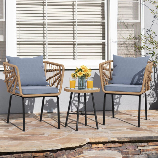 Moasis Ensemble de meubles de jardin en osier pour terrasse, composé de 3 pièces : 2 chaises et une table basse.
