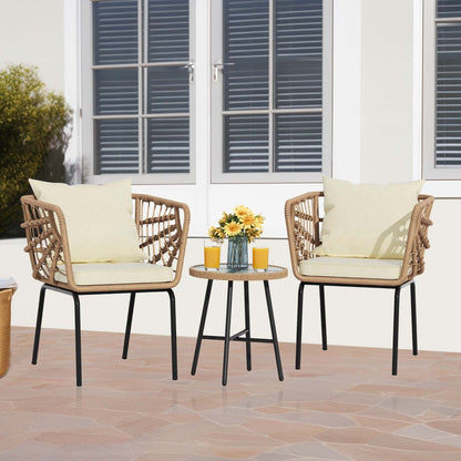 Moasis Ensemble de meubles de jardin en osier pour terrasse, composé de 3 pièces : 2 chaises et une table basse.