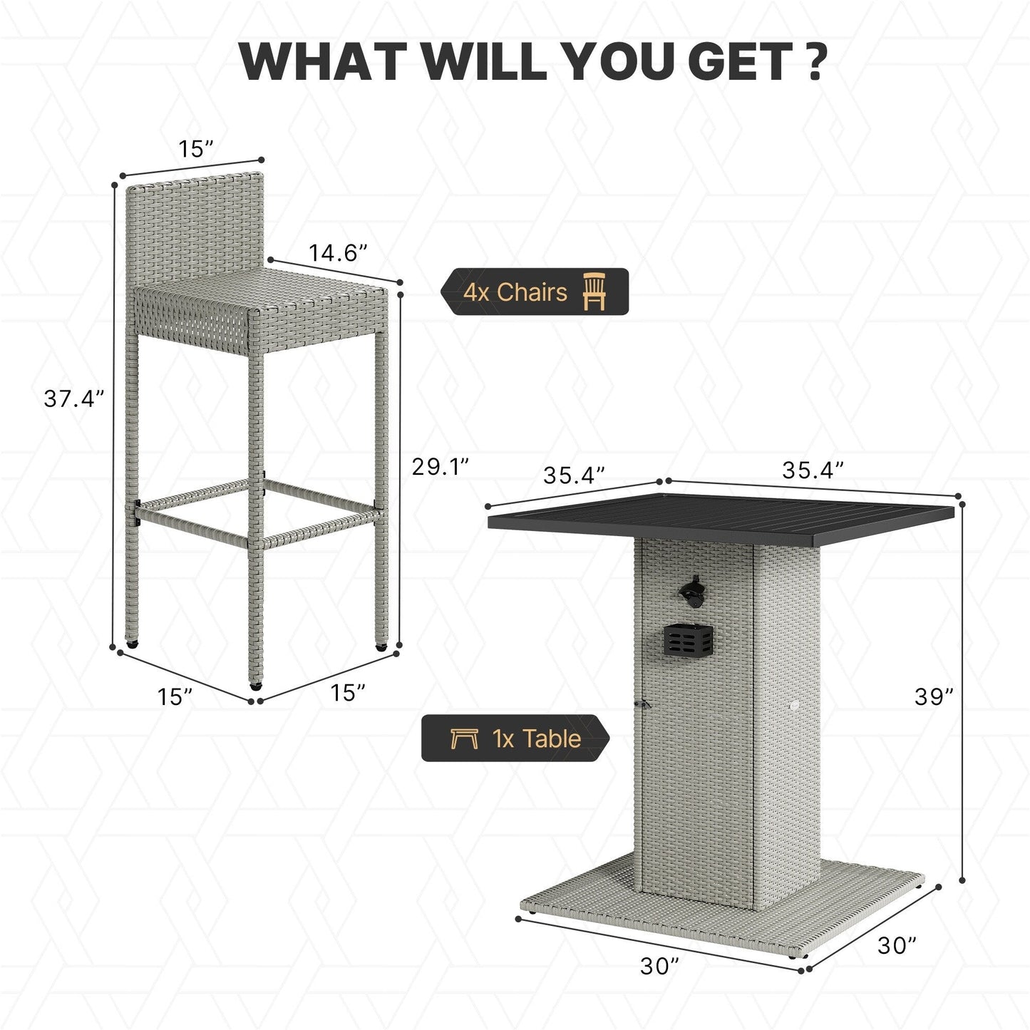 Ensemble de bar en osier pour extérieur Moasis, 5 pièces - 5 PCS