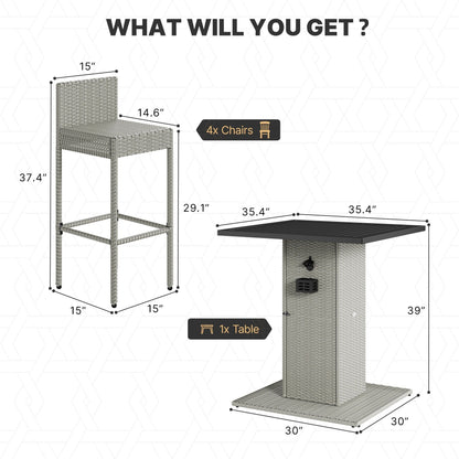 Ensemble de bar en osier pour extérieur Moasis, 5 pièces - 5 PCS
