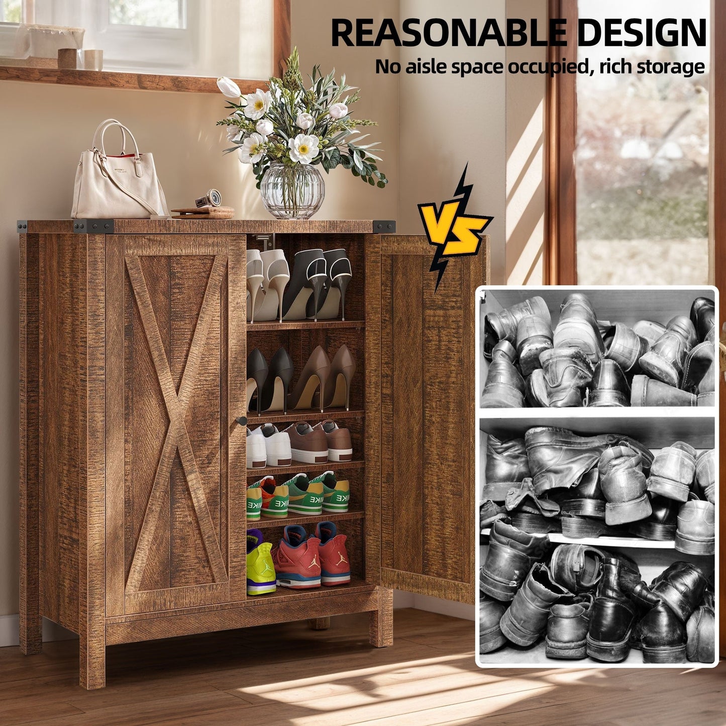 Meuble à chaussures Moasis à 5 niveaux et 20 paires avec portes doubles pour l'entrée