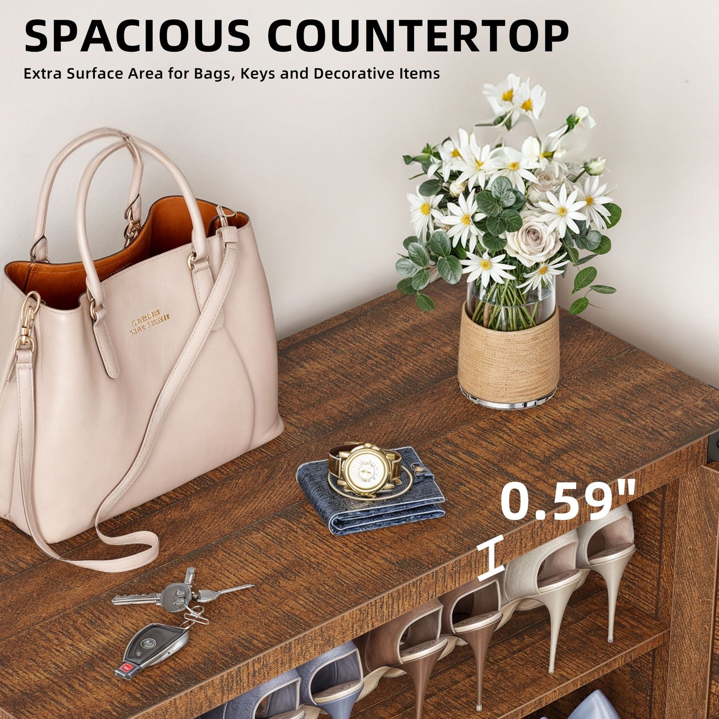 Meuble à chaussures Moasis à 5 niveaux et 20 paires avec portes doubles pour l'entrée