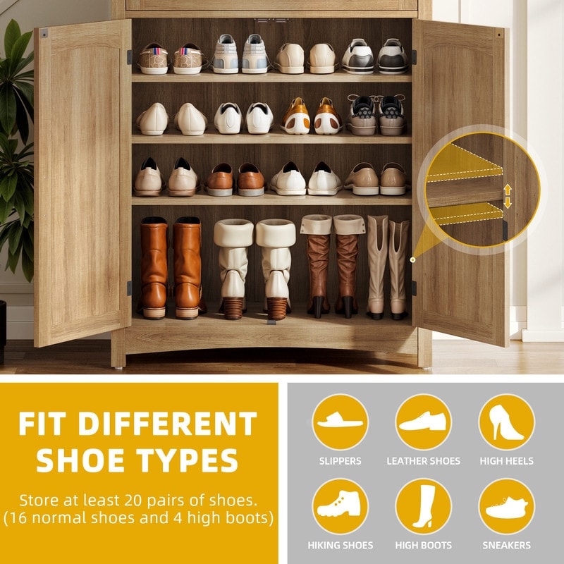 Meuble à chaussures Moasis à 5 niveaux et 20 paires avec portes doubles pour l'entrée