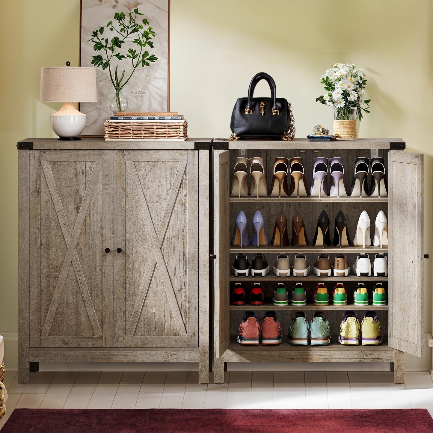 Meuble à chaussures Moasis à 5 niveaux et 20 paires avec portes doubles pour l'entrée