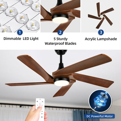 Moasis 52 Modern Remote Control Ceiling Fan with Lights and 5 Solid Wood Blades