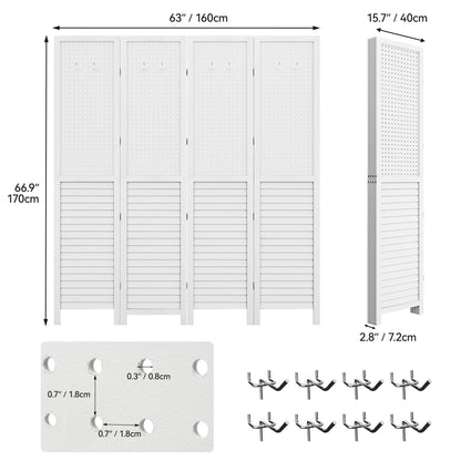 Paravent de séparation en bois Moasis 67 blanc à 4 panneaux