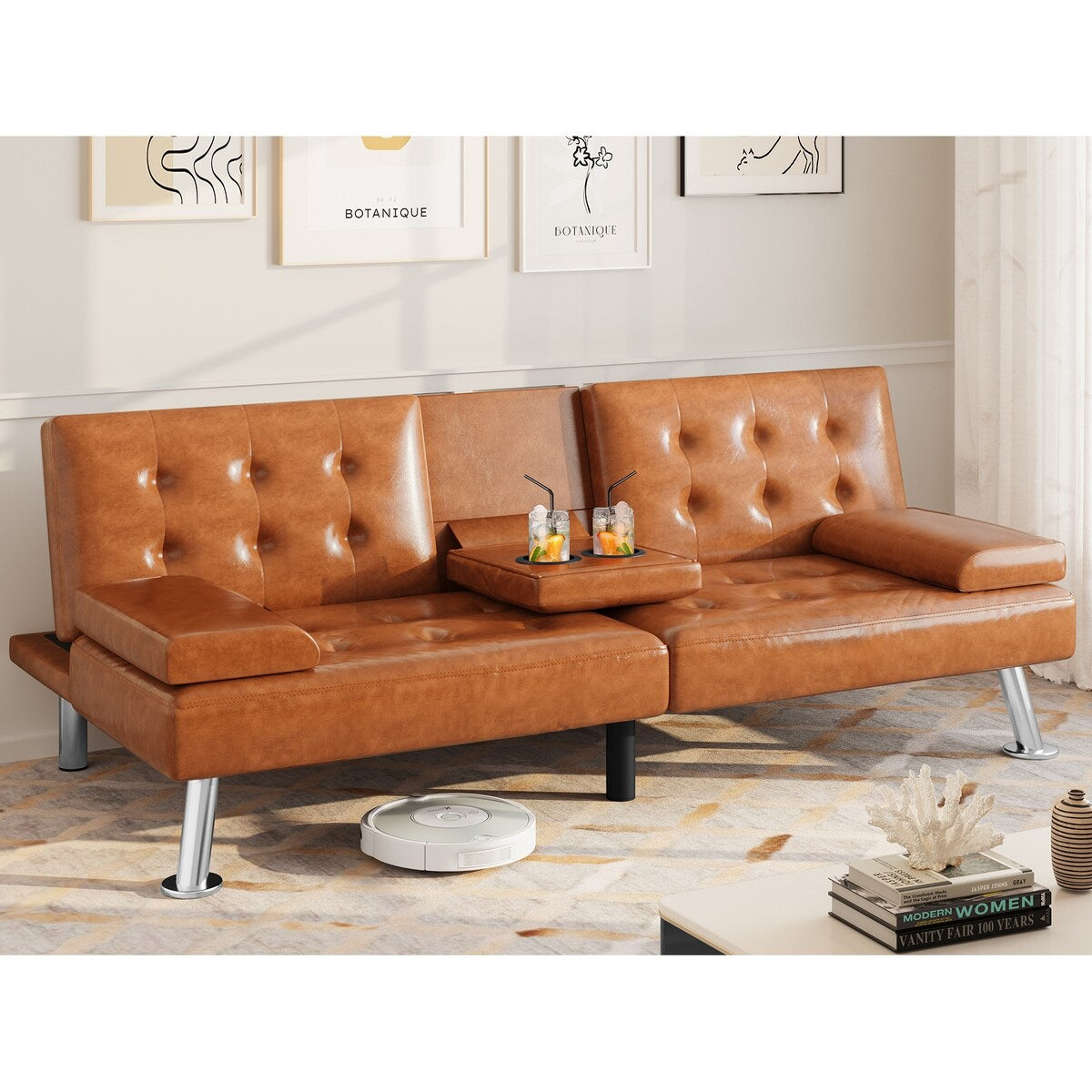 Canapé-lit futon Moasis en simili cuir, ensemble futon pliable moderne - 64 L x 30 l x 26 h (dimensions en pouces)