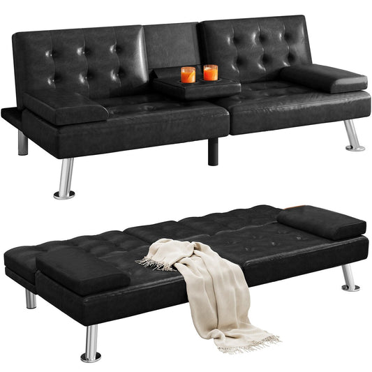 Canapé-lit futon Moasis en simili cuir, ensemble futon pliable moderne - 64 L x 30 l x 26 h (dimensions en pouces)