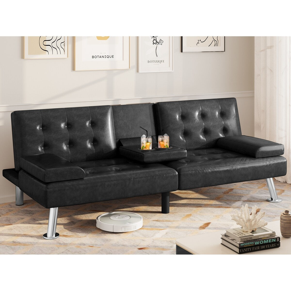 Canapé-lit futon Moasis en simili cuir, ensemble futon pliable moderne - 64 L x 30 l x 26 h (dimensions en pouces)