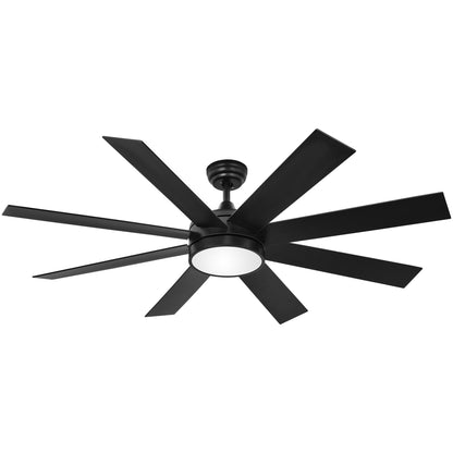 Ventilateur de plafond Moasis noir mat de 60 pouces avec 8 pales, éclairage LED et télécommande - 60