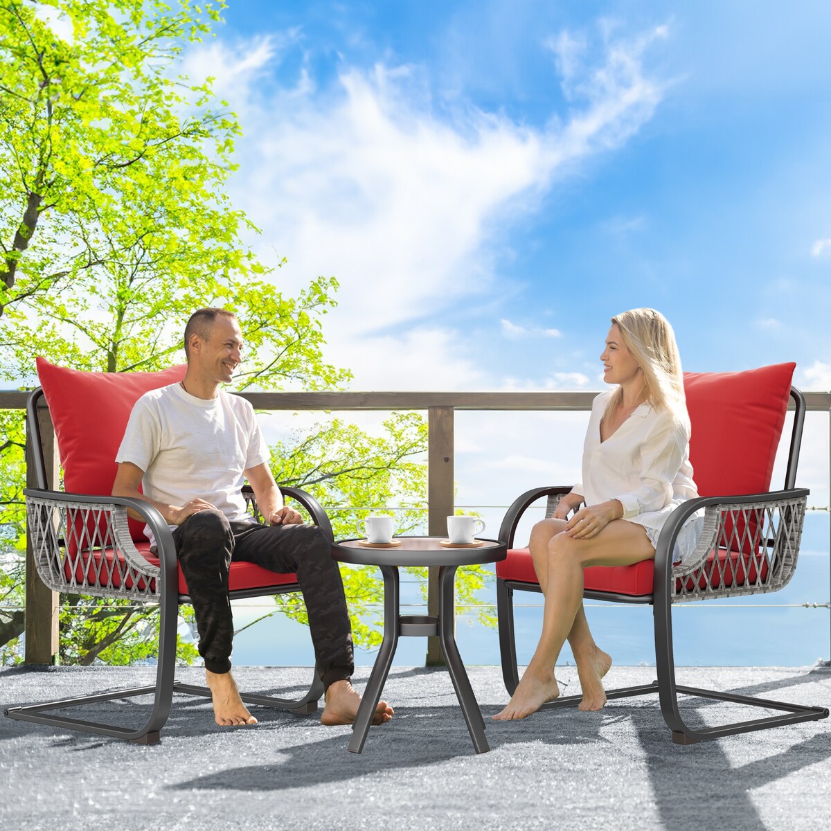 Ensemble de bistro pour terrasse Moasis rouge, 3 pièces, avec sièges rembourrés - 3 pièces