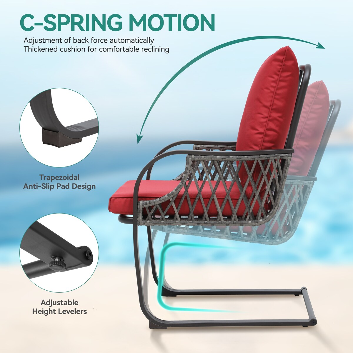 Ensemble de bistro pour terrasse Moasis rouge, 3 pièces, avec sièges rembourrés - 3 pièces