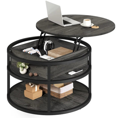 Moasis Round Lift Top Coffee Table with Hidden Storage