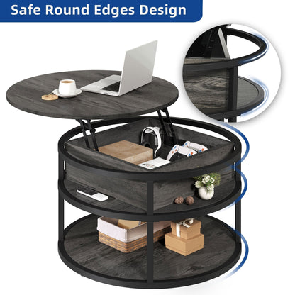 Moasis Round Lift Top Coffee Table with Hidden Storage