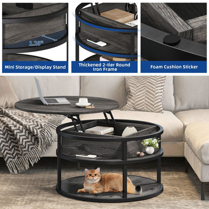 Moasis Round Lift Top Coffee Table with Hidden Storage