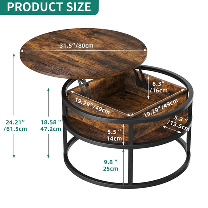 Moasis Round Lift Top Coffee Table with Hidden Storage