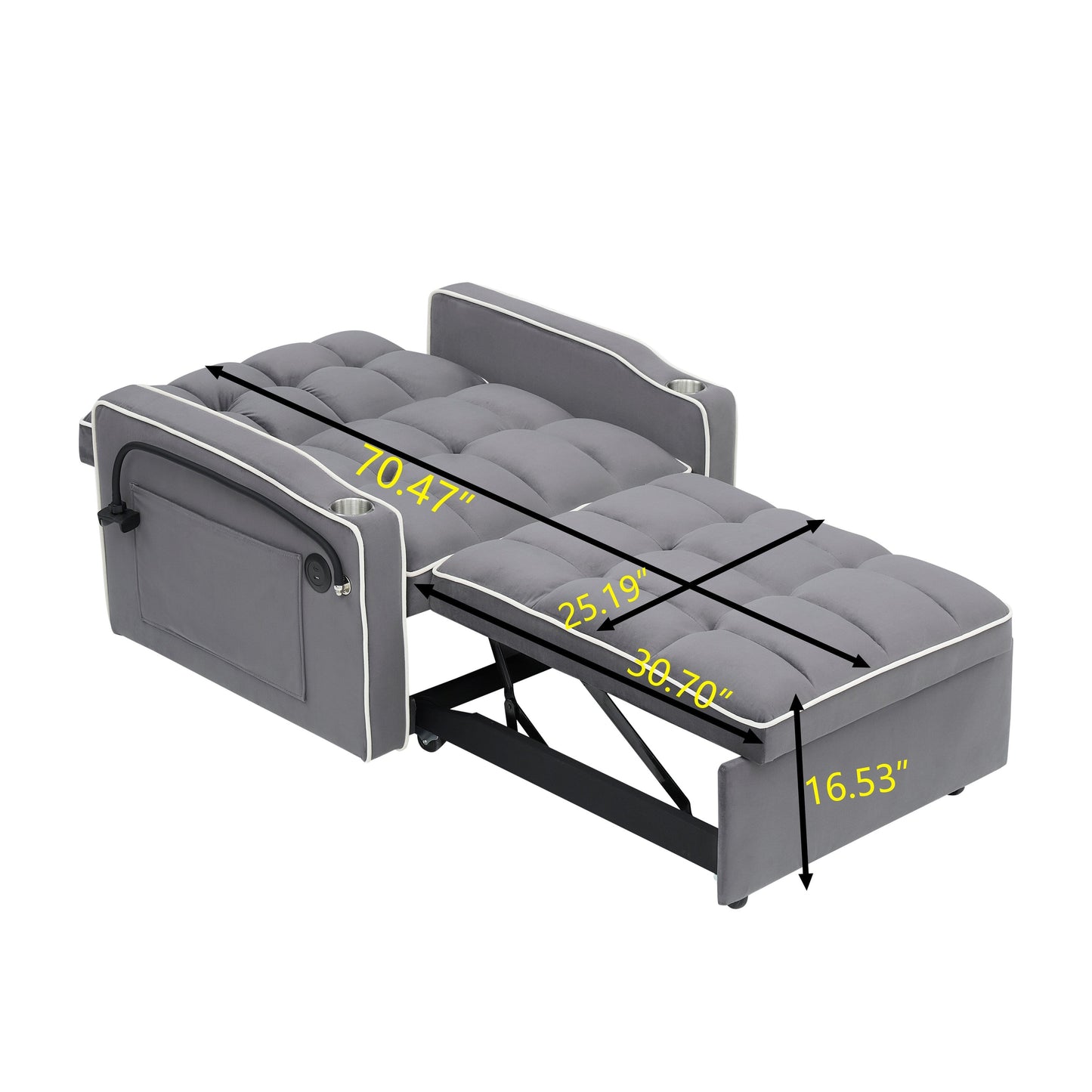 Canapé-lit moderne 70.86 3 en 1, simple, convertible, avec dossier réglable et port de charge USB pour le salon.