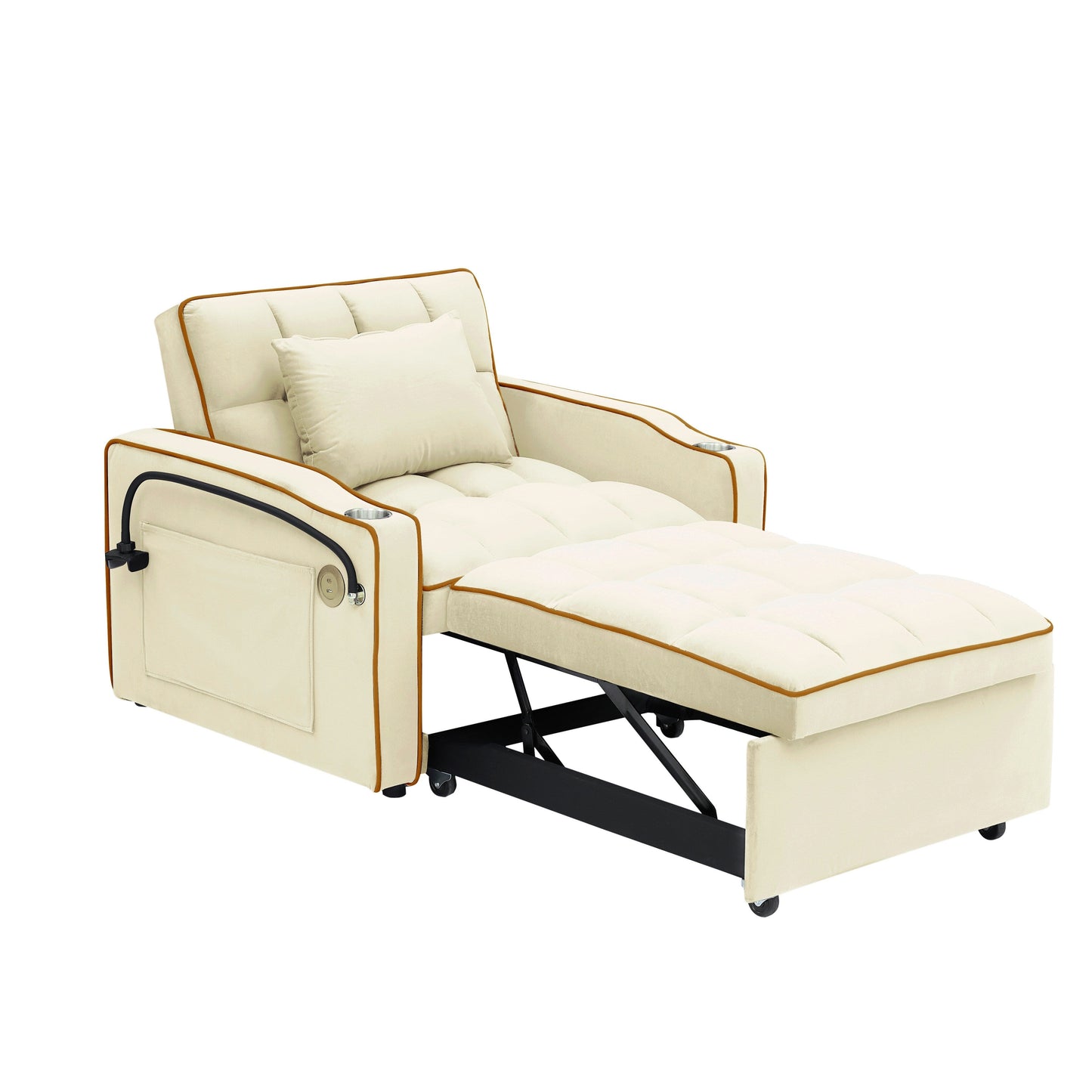 Canapé-lit moderne 70.86 3 en 1, simple, convertible, avec dossier réglable et port de charge USB pour le salon.