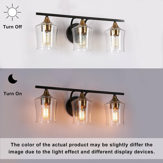 Éclairage linéaire moderne pour salle de bain, noir et or, avec verre dépoli, 2/3/4 lumières.