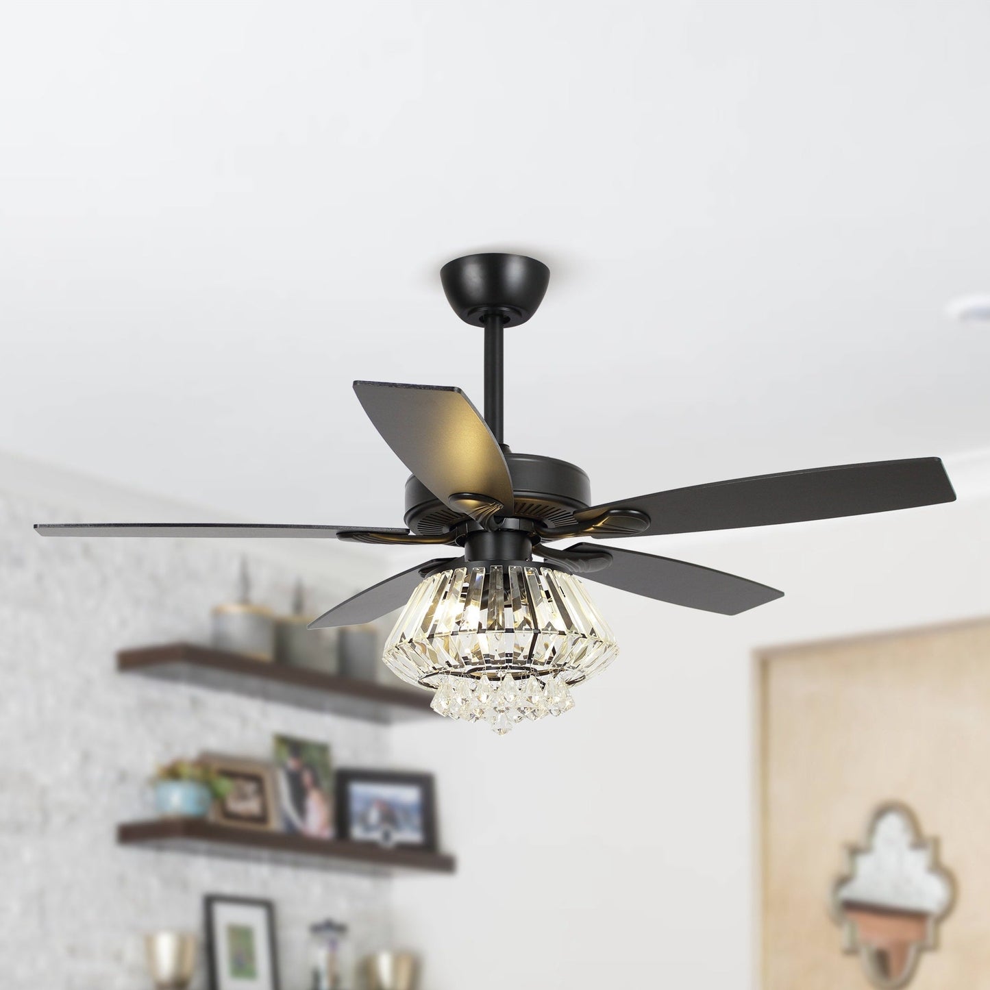 Ventilateur de plafond à lustre en cristal chromé moderne de 52 pouces avec télécommande