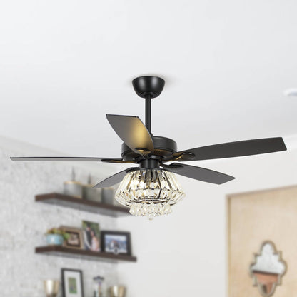 Ventilateur de plafond à lustre en cristal chromé moderne de 52 pouces avec télécommande