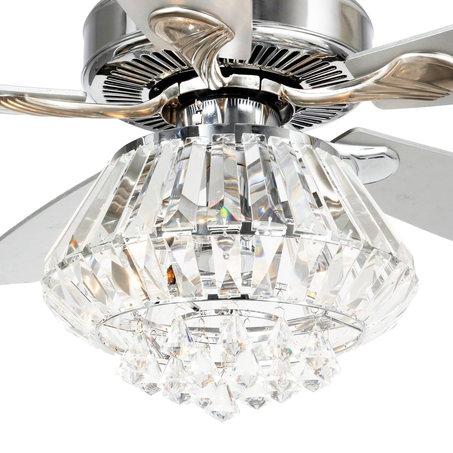 Ventilateur de plafond à lustre en cristal chromé moderne de 52 pouces avec télécommande