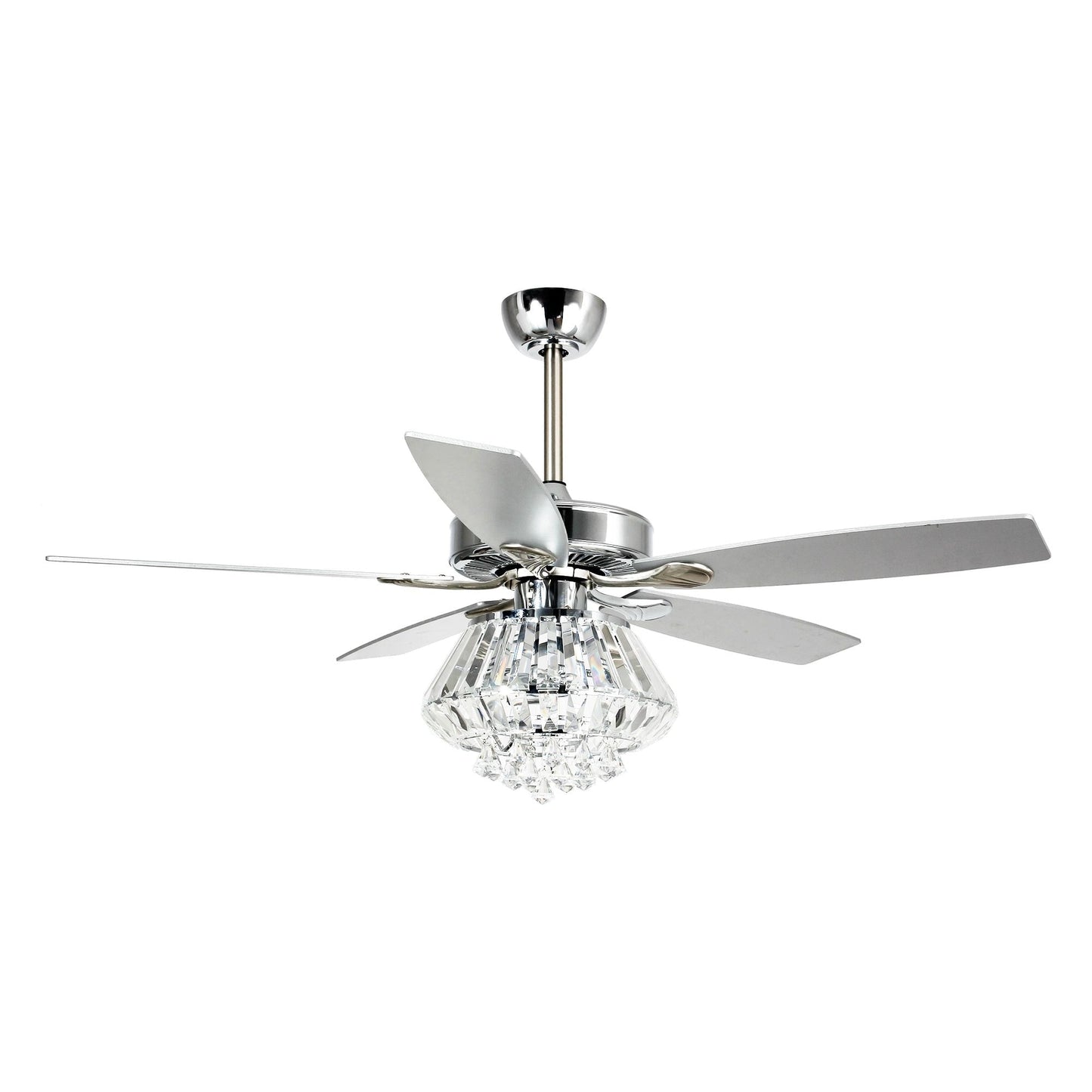 Ventilateur de plafond à lustre en cristal chromé moderne de 52 pouces avec télécommande
