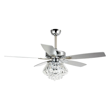 Ventilateur de plafond à lustre en cristal chromé moderne de 52 pouces avec télécommande