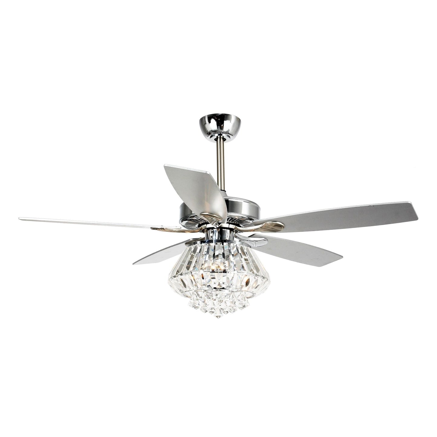 Ventilateur de plafond à lustre en cristal chromé moderne de 52 pouces avec télécommande