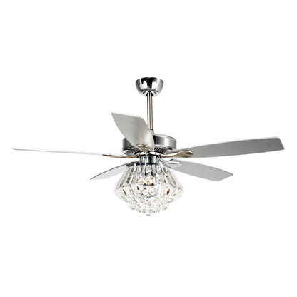 Ventilateur de plafond à lustre en cristal chromé moderne de 52 pouces avec télécommande