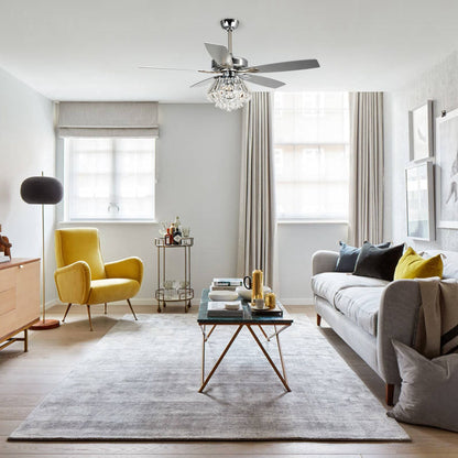 Ventilateur de plafond à lustre en cristal chromé moderne de 52 pouces avec télécommande