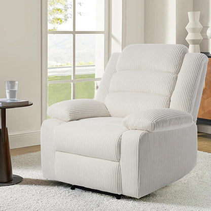 Fauteuil inclinable manuel en velours côtelé moderne, chaise longue inclinable réglable avec accoudoirs larges.