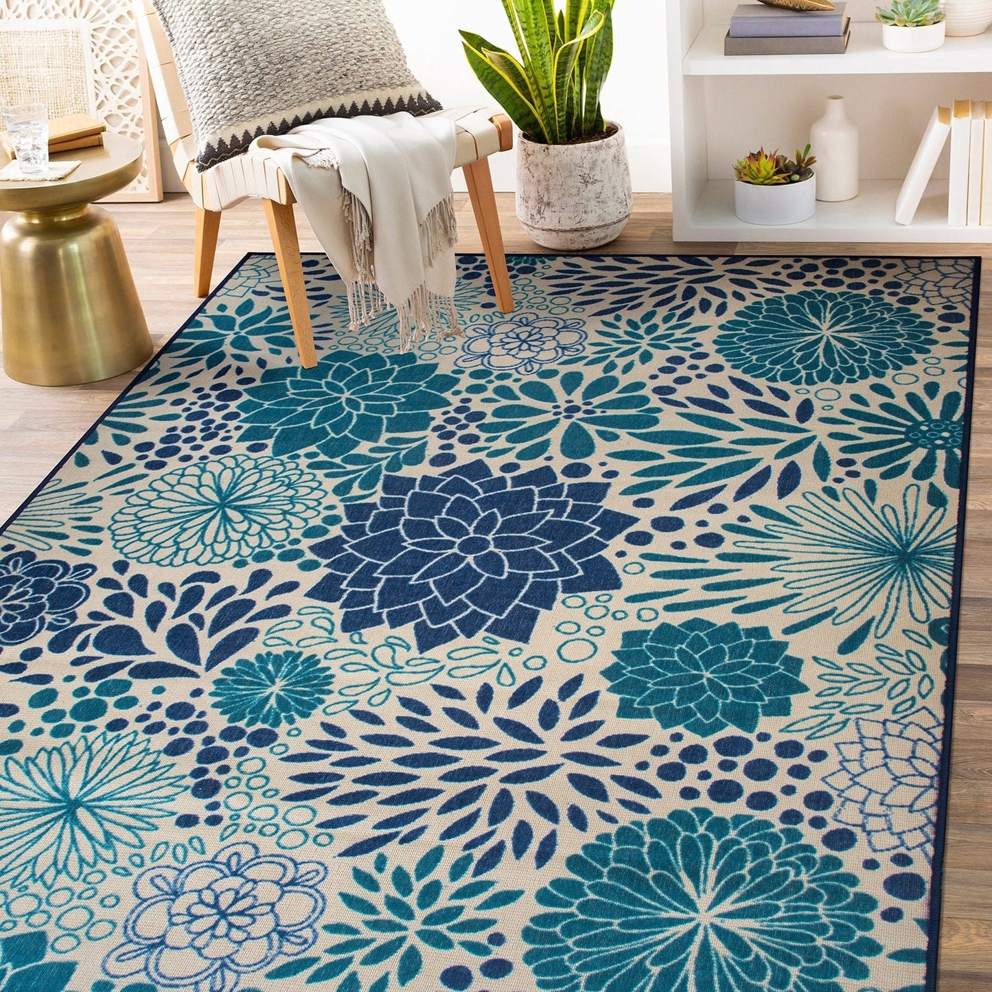 Modern Floral Circles Flatweave Indoor/Outdoor Area Rug