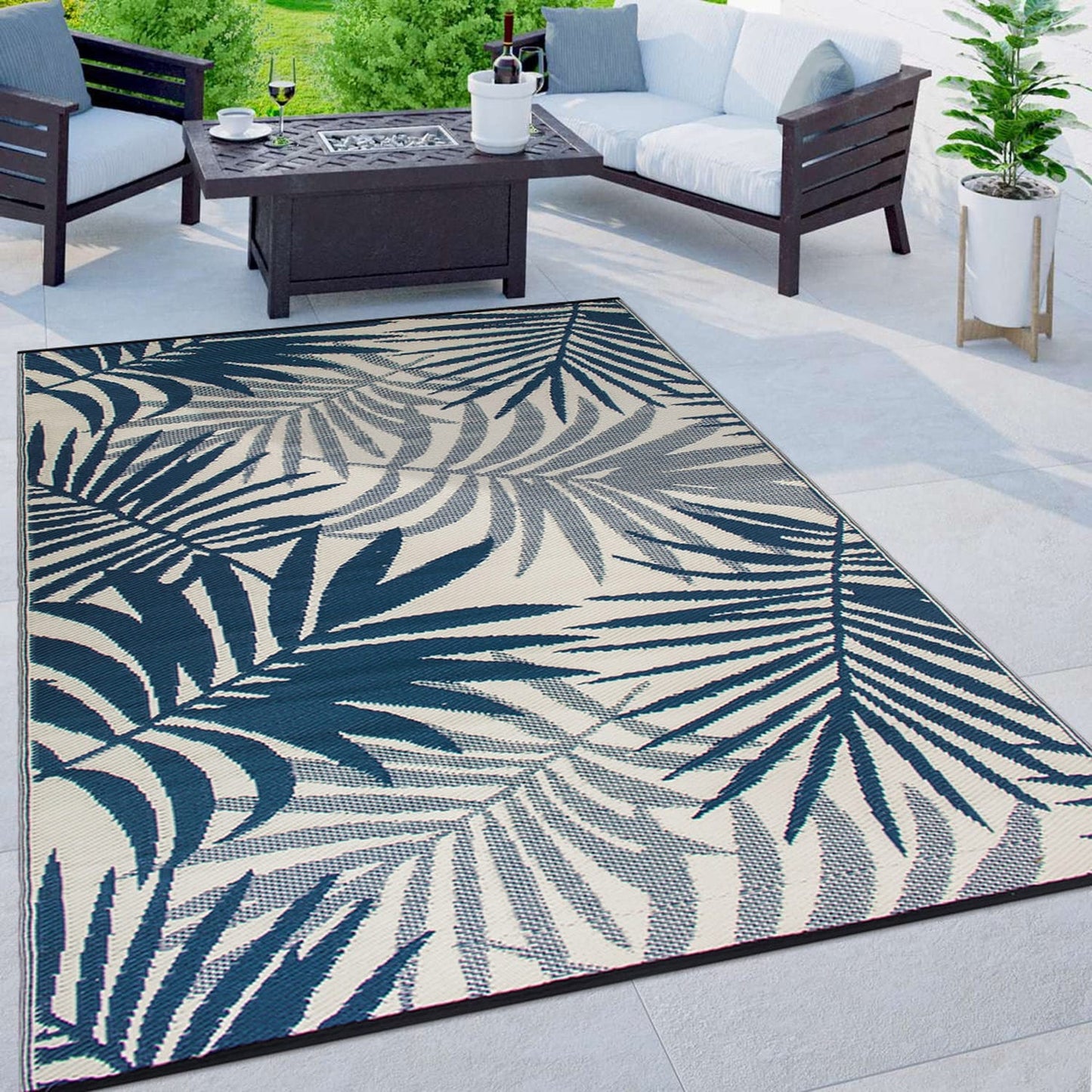 Modern Floral Reversible Plastic Outdoor Rugs