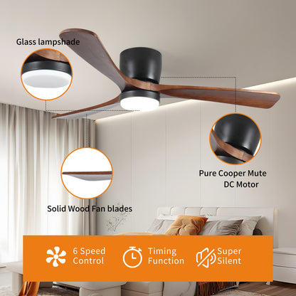 Ventilateurs de plafond à suspension moderne avec éclairage LED dimmable et télécommande, ventilateurs de plafond réversibles de 42 pouces pour salon, noir.