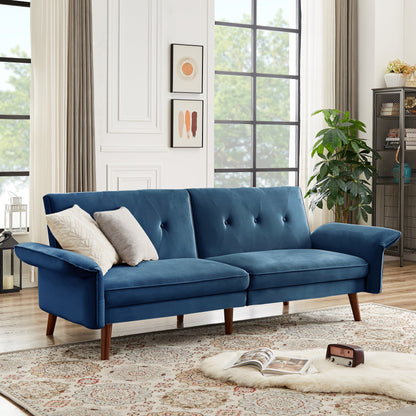 Canapé-lit futon moderne, canapé convertible avec pieds en bois coniques, 78,35 po de largeur, petit canapé à dossier divisé pour salon.