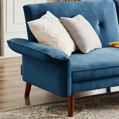 Canapé-lit futon moderne, canapé convertible avec pieds en bois coniques, 78,35 po de largeur, petit canapé à dossier divisé pour salon.