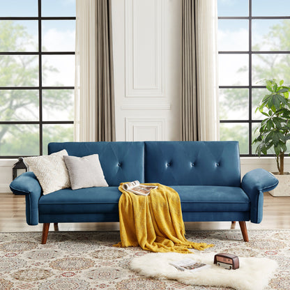 Canapé-lit futon moderne, canapé convertible avec pieds en bois coniques, 78,35 po de largeur, petit canapé à dossier divisé pour salon.