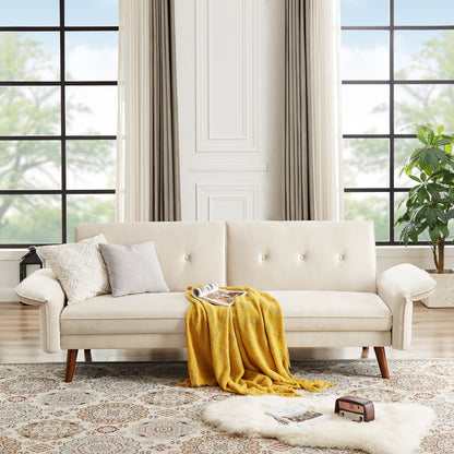 Canapé-lit futon moderne, canapé convertible avec pieds en bois coniques, 78,35 po de largeur, petit canapé à dossier divisé pour salon.