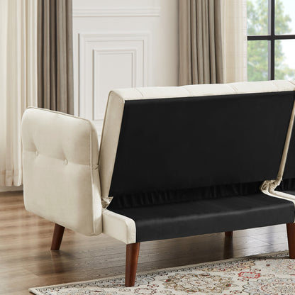 Canapé-lit futon moderne, canapé convertible avec pieds en bois coniques, 78,35 po de largeur, petit canapé à dossier divisé pour salon.