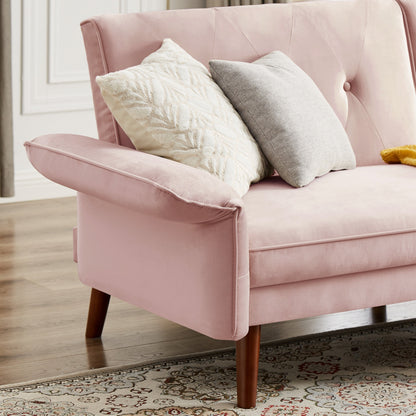 Canapé-lit futon moderne, canapé convertible avec pieds en bois coniques, 78,35 po de largeur, petit canapé à dossier divisé pour salon.