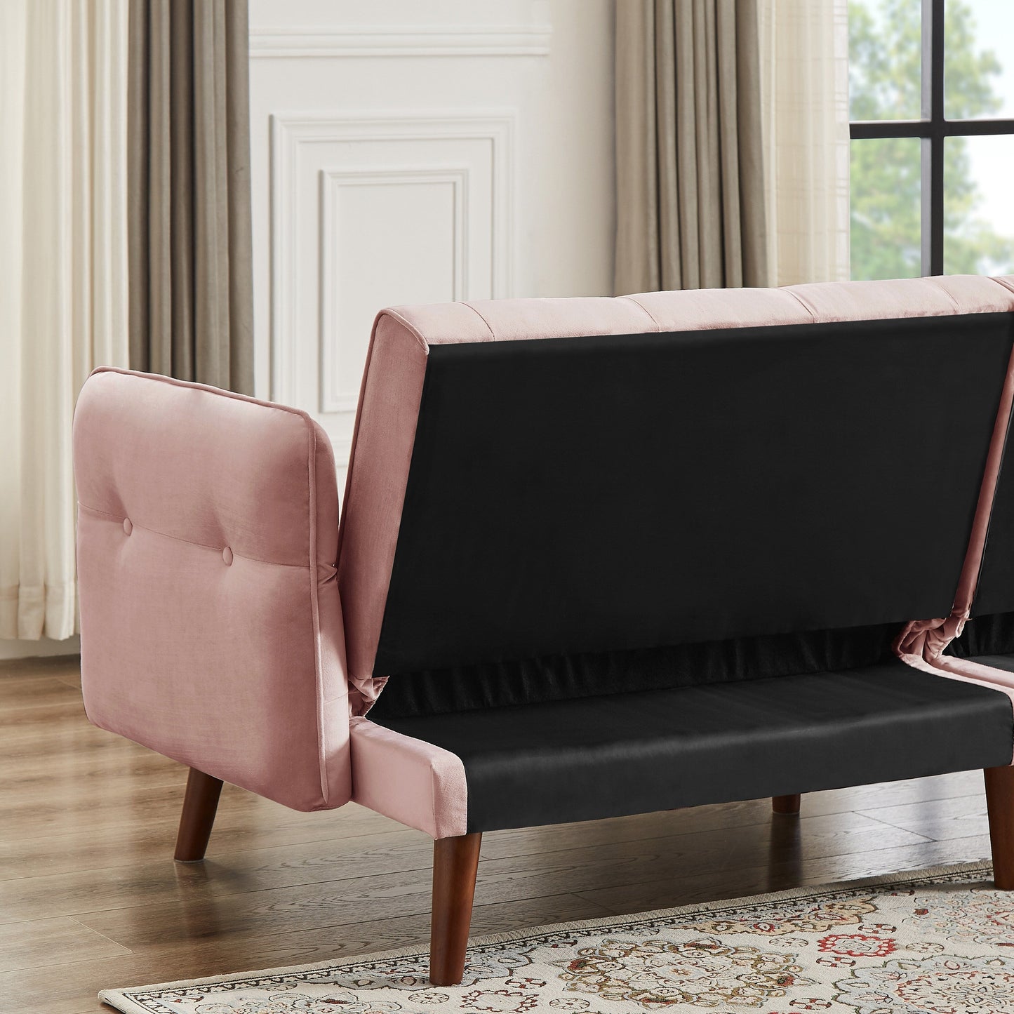 Canapé-lit futon moderne, canapé convertible avec pieds en bois coniques, 78,35 po de largeur, petit canapé à dossier divisé pour salon.