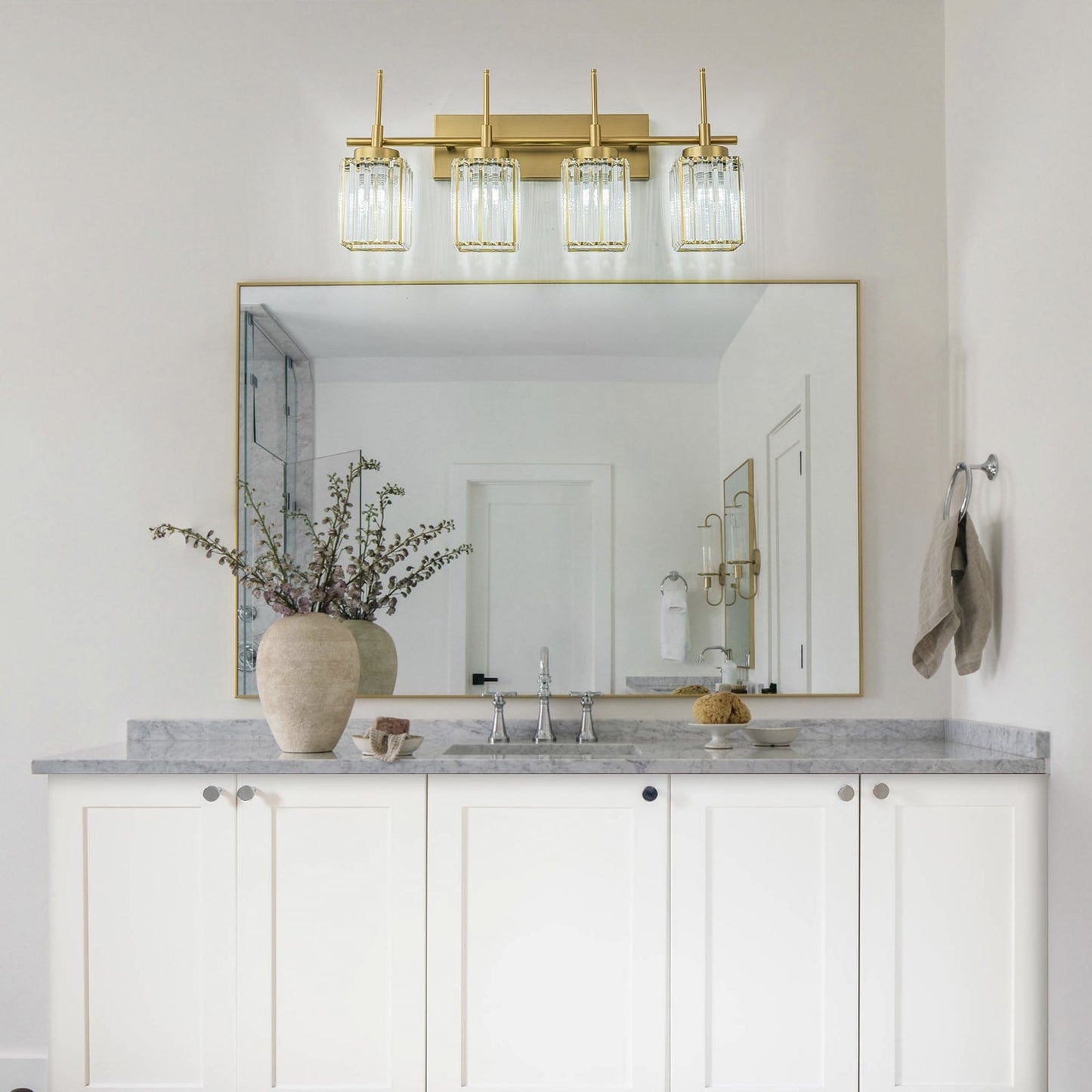 Applique murale moderne dorée à intensité variable, cylindre glamour, cristal, pour salle de bain, luminaire mural.