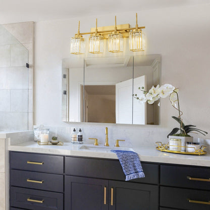 Applique murale moderne dorée à intensité variable, cylindre glamour, cristal, pour salle de bain, luminaire mural.