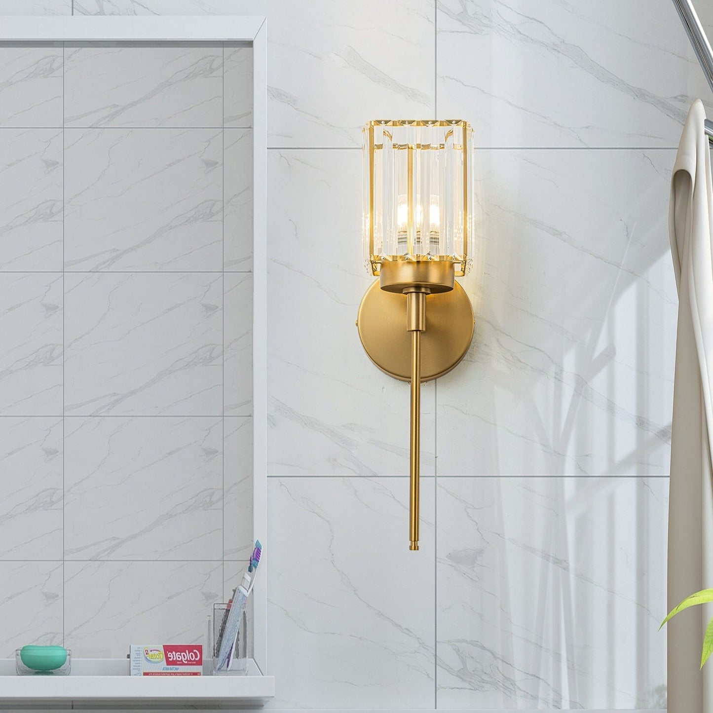 Applique murale moderne dorée à intensité variable, cylindre glamour, cristal, pour salle de bain, luminaire mural.