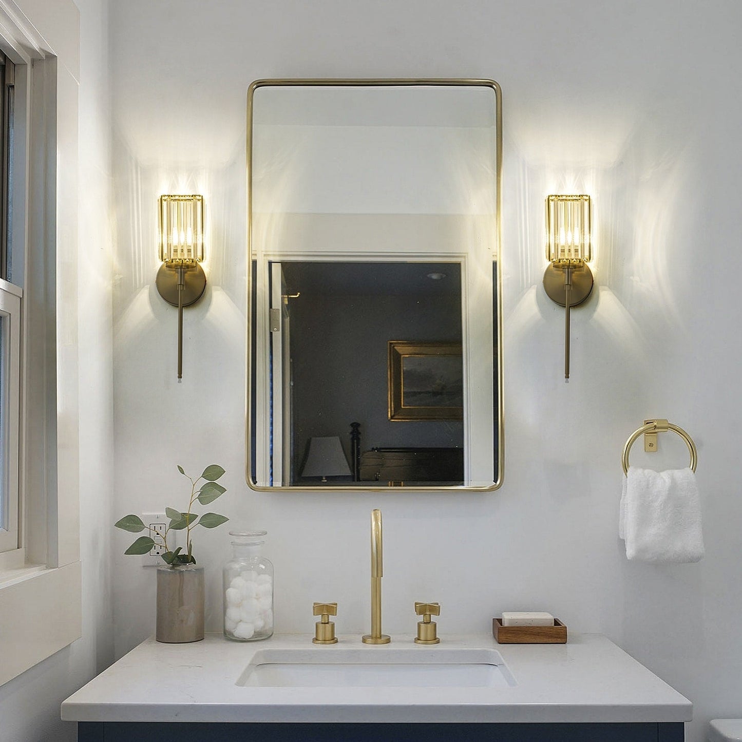 Applique murale moderne dorée à intensité variable, cylindre glamour, cristal, pour salle de bain, luminaire mural.